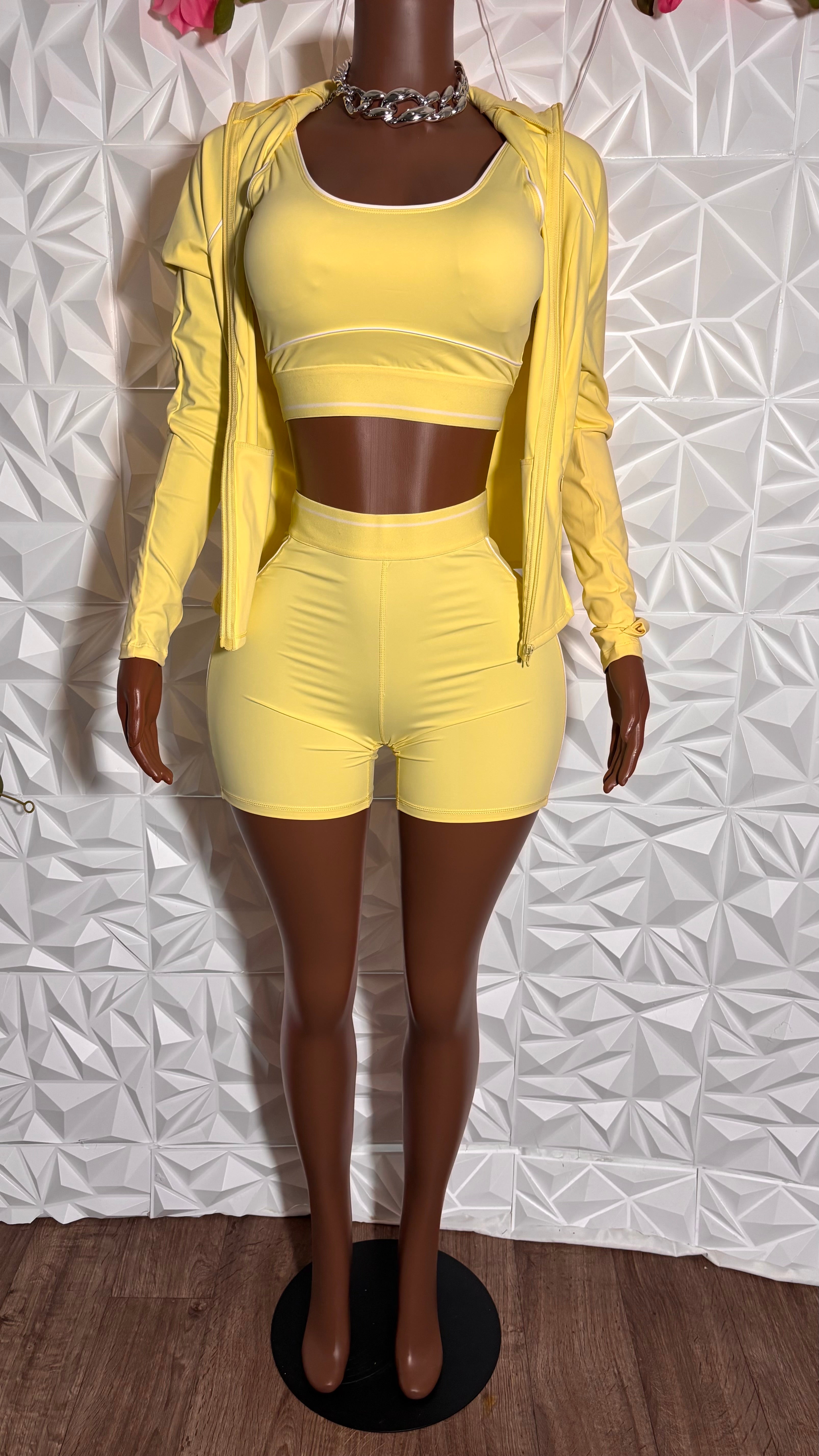 Pretty Active 3 Piece Shorts Sets (Yellow)