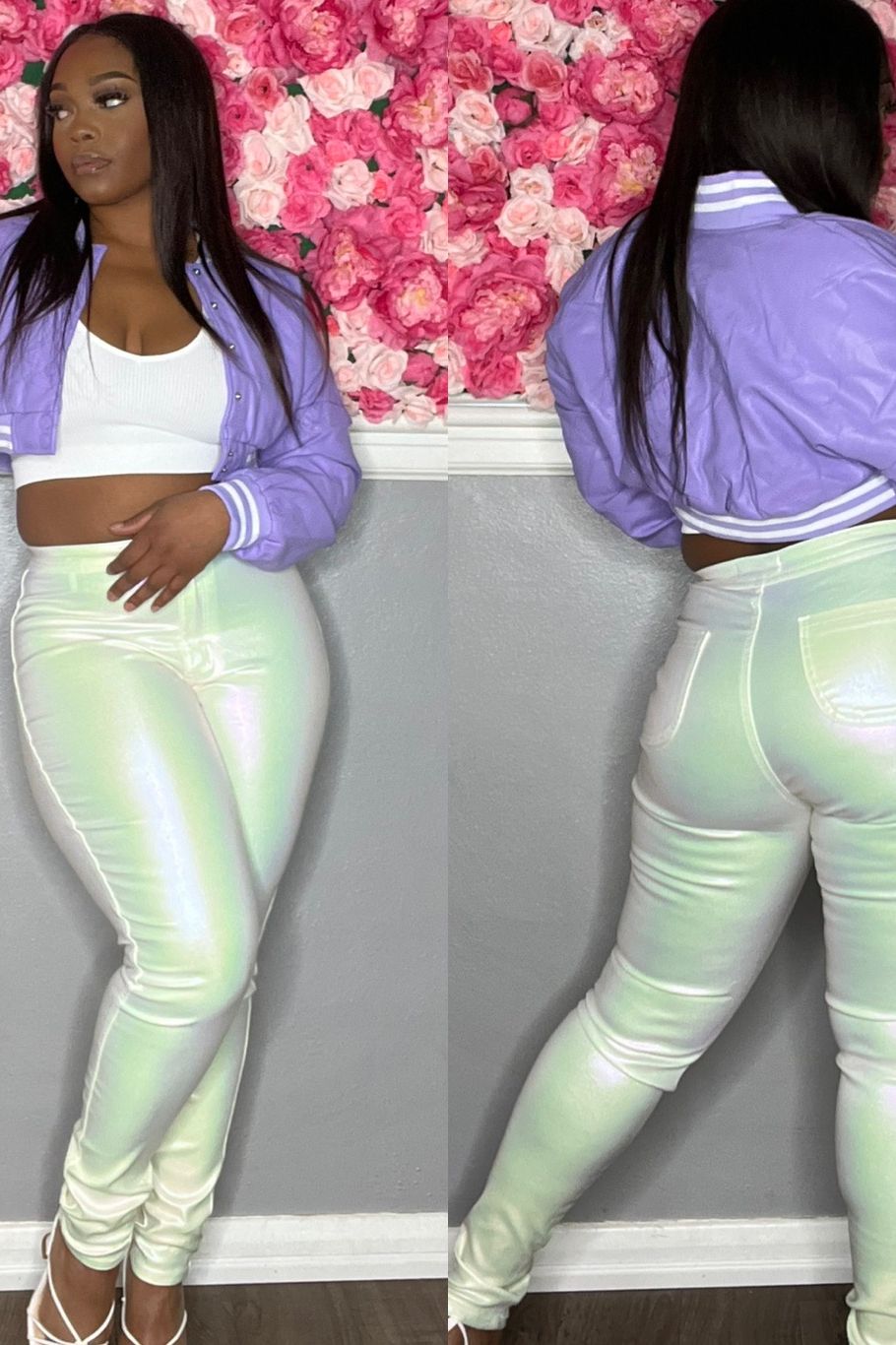 High waist metallic pants
