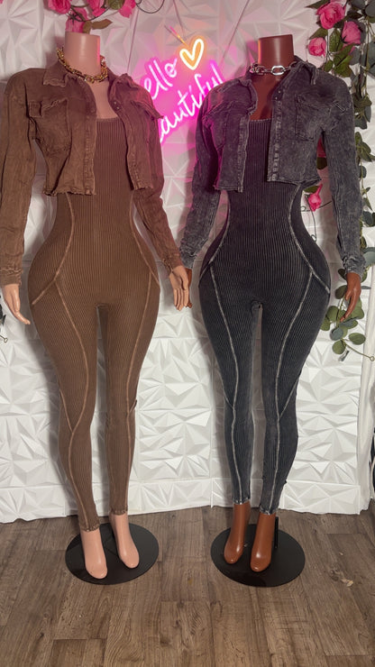 Mineral wash jumpsuit set (4 colors)