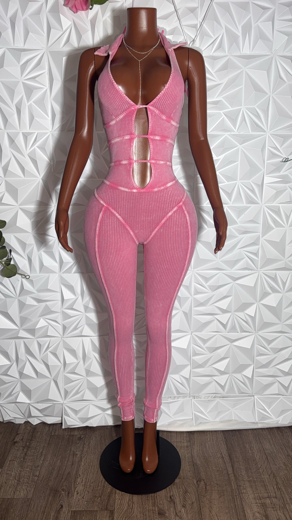 Acid wash jumpsuit (Pink)