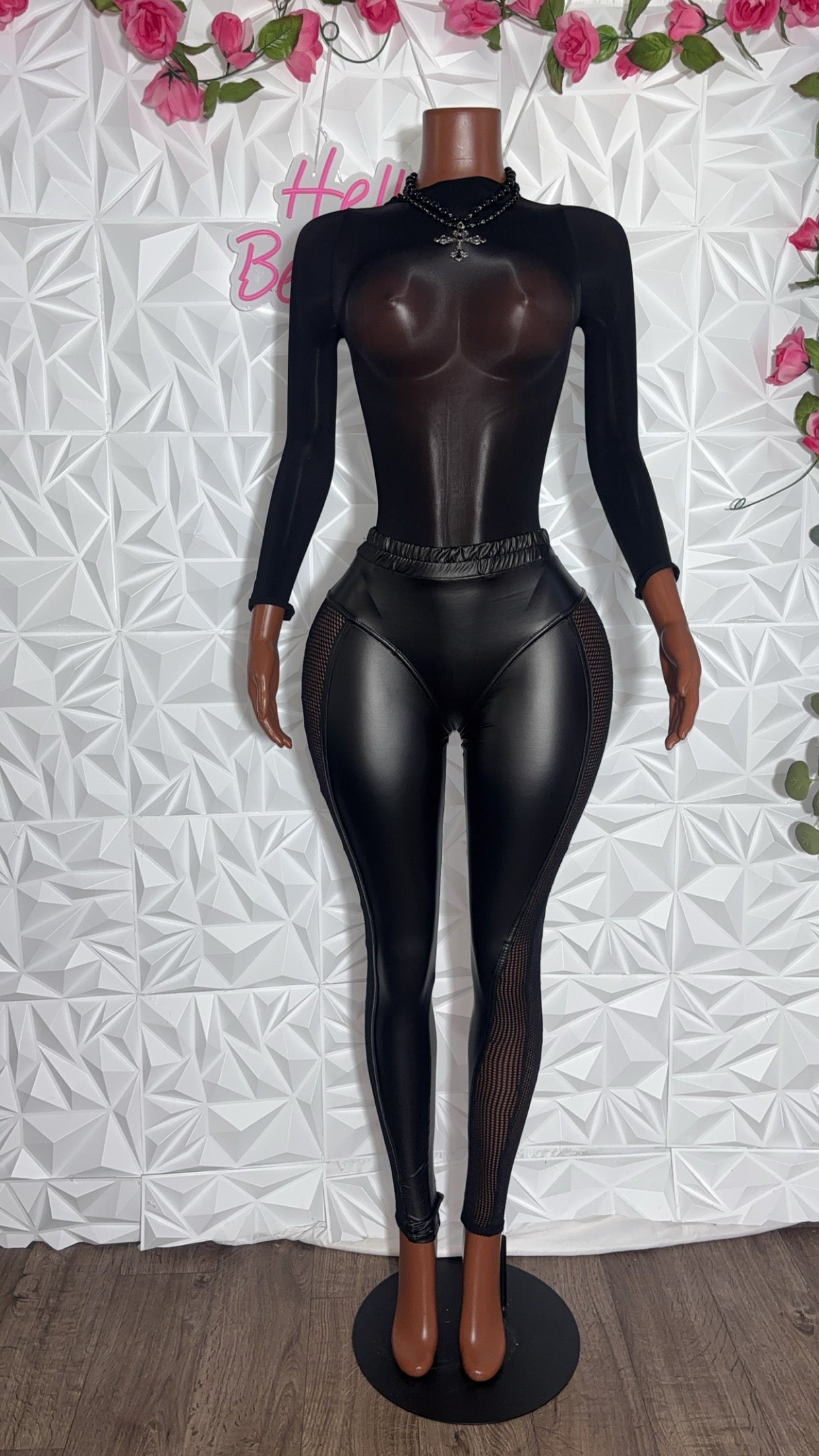 Mesh leather leggings