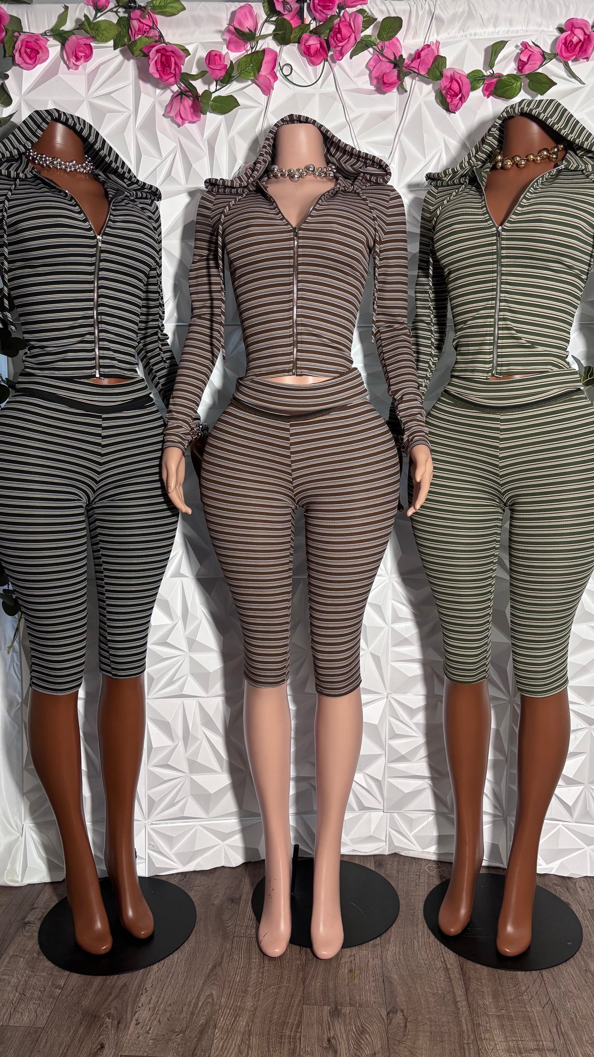 Stripped capri set (olive)