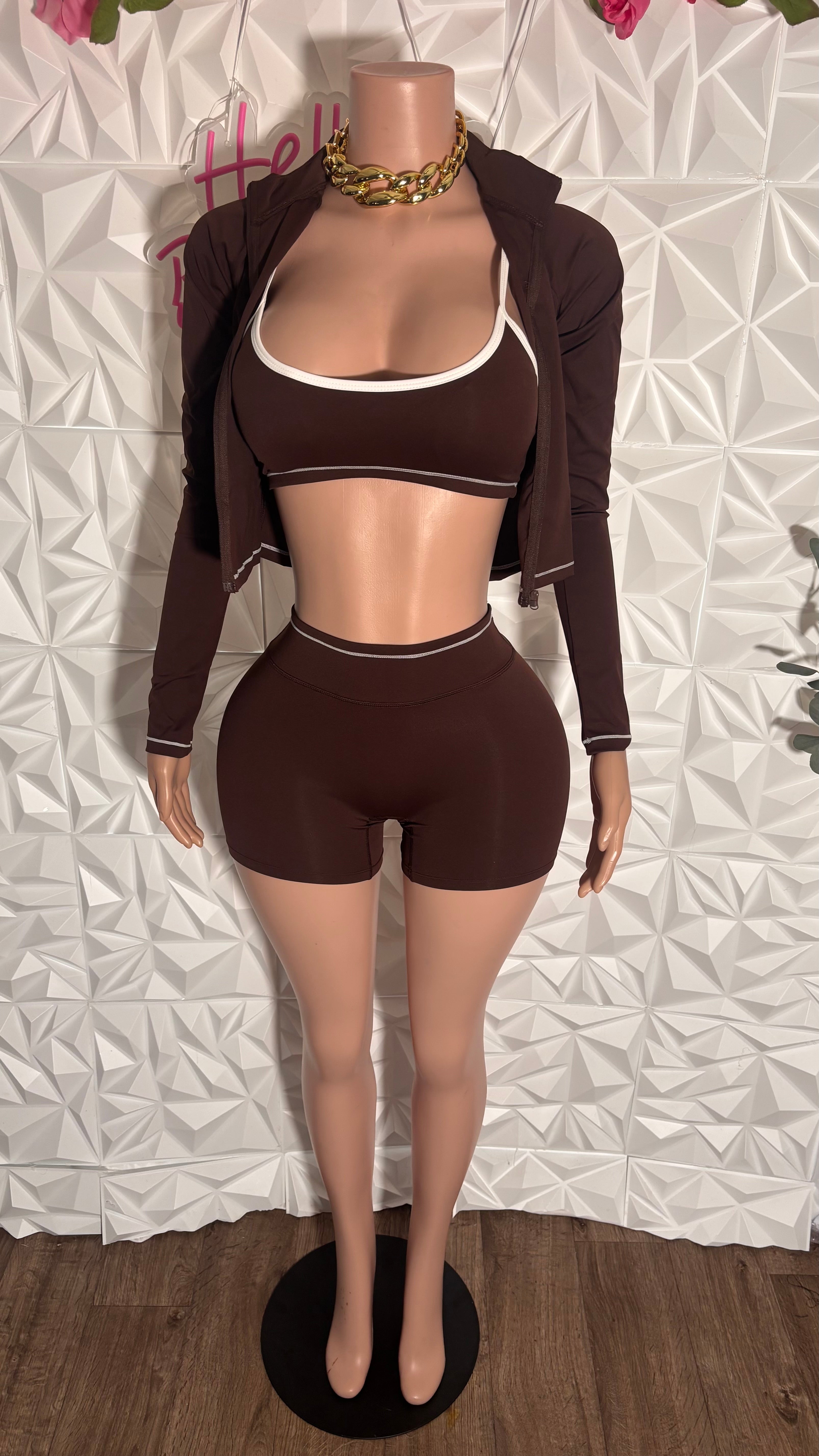 Pretty girl active short set (Brown)