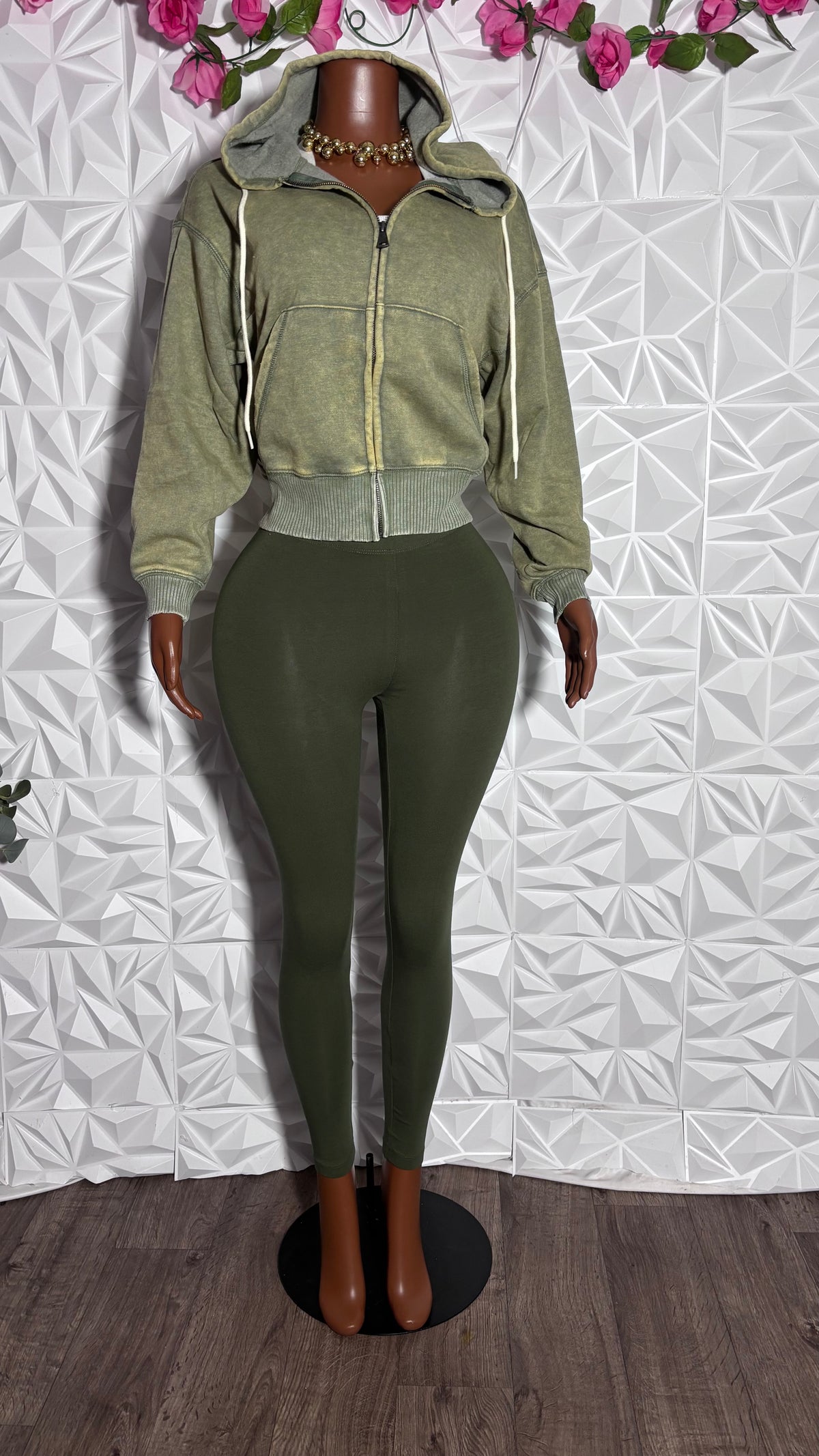 Mineral wash jacket & legging set (Olive)