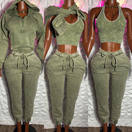 Jogger 3 piece sweatsuits (olive)