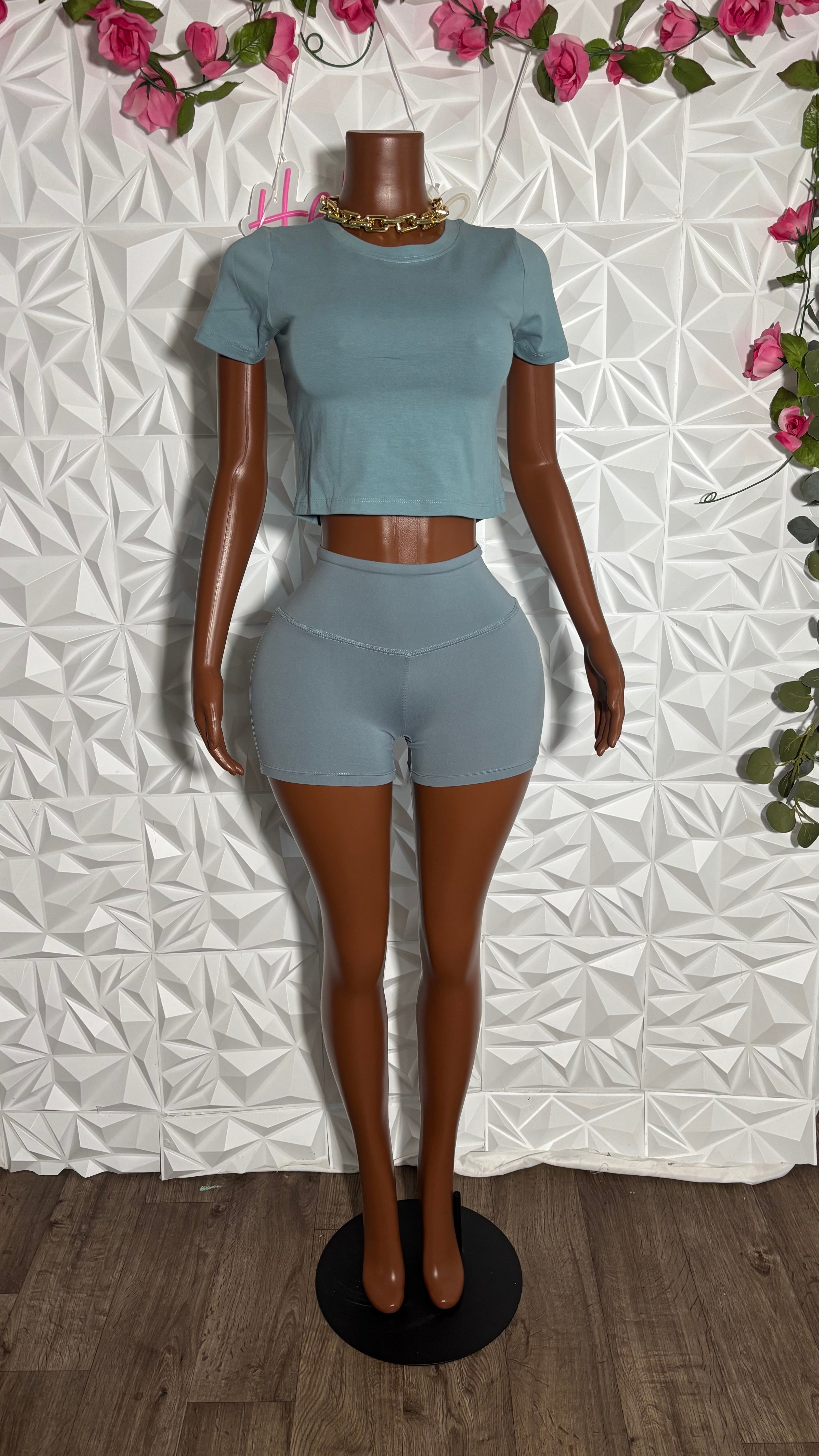Crop shorts set (blue)