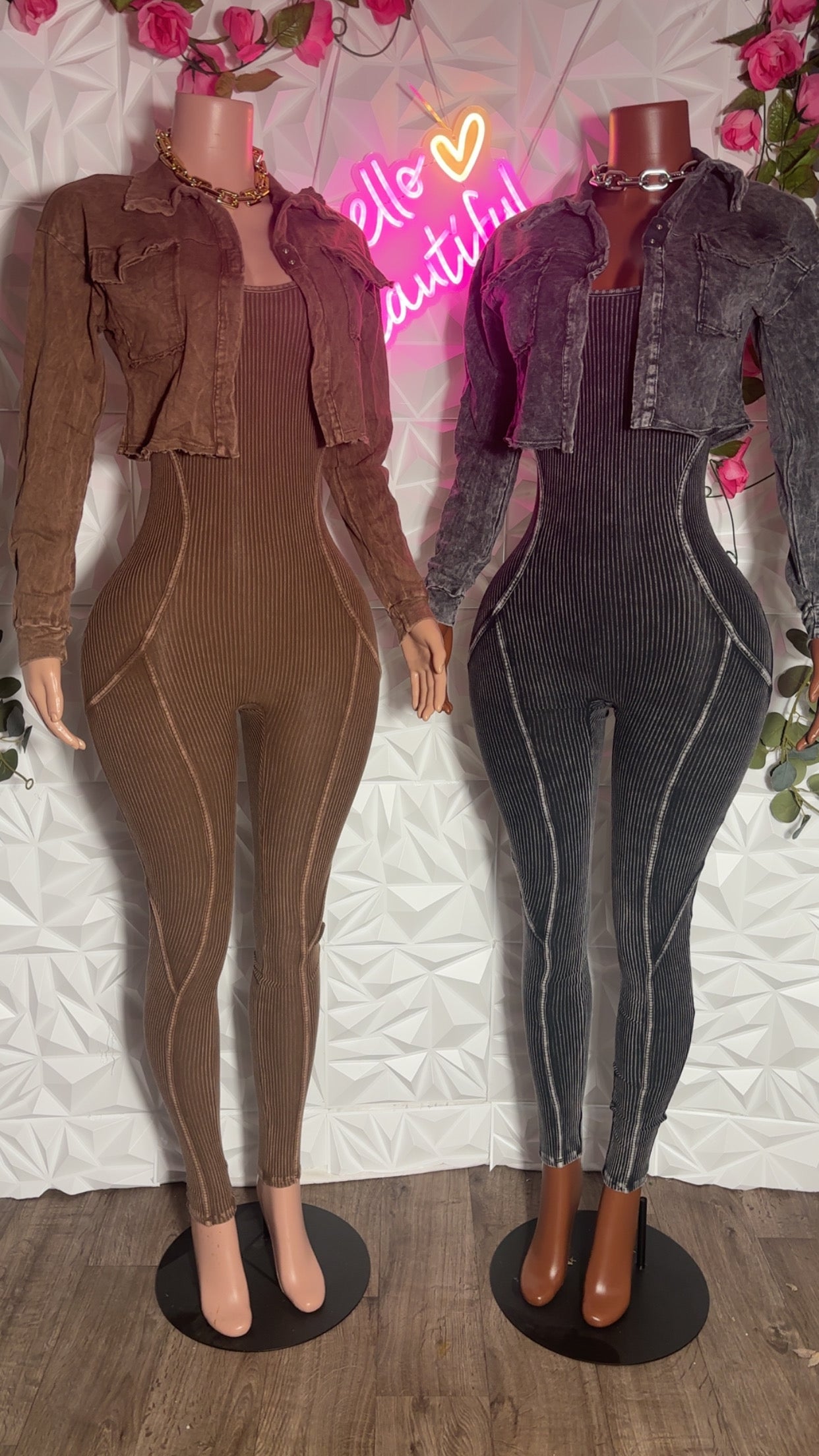 Mineral wash jumpsuit set (4 colors)