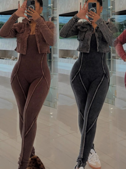 Mineral wash jumpsuit set (4 colors)