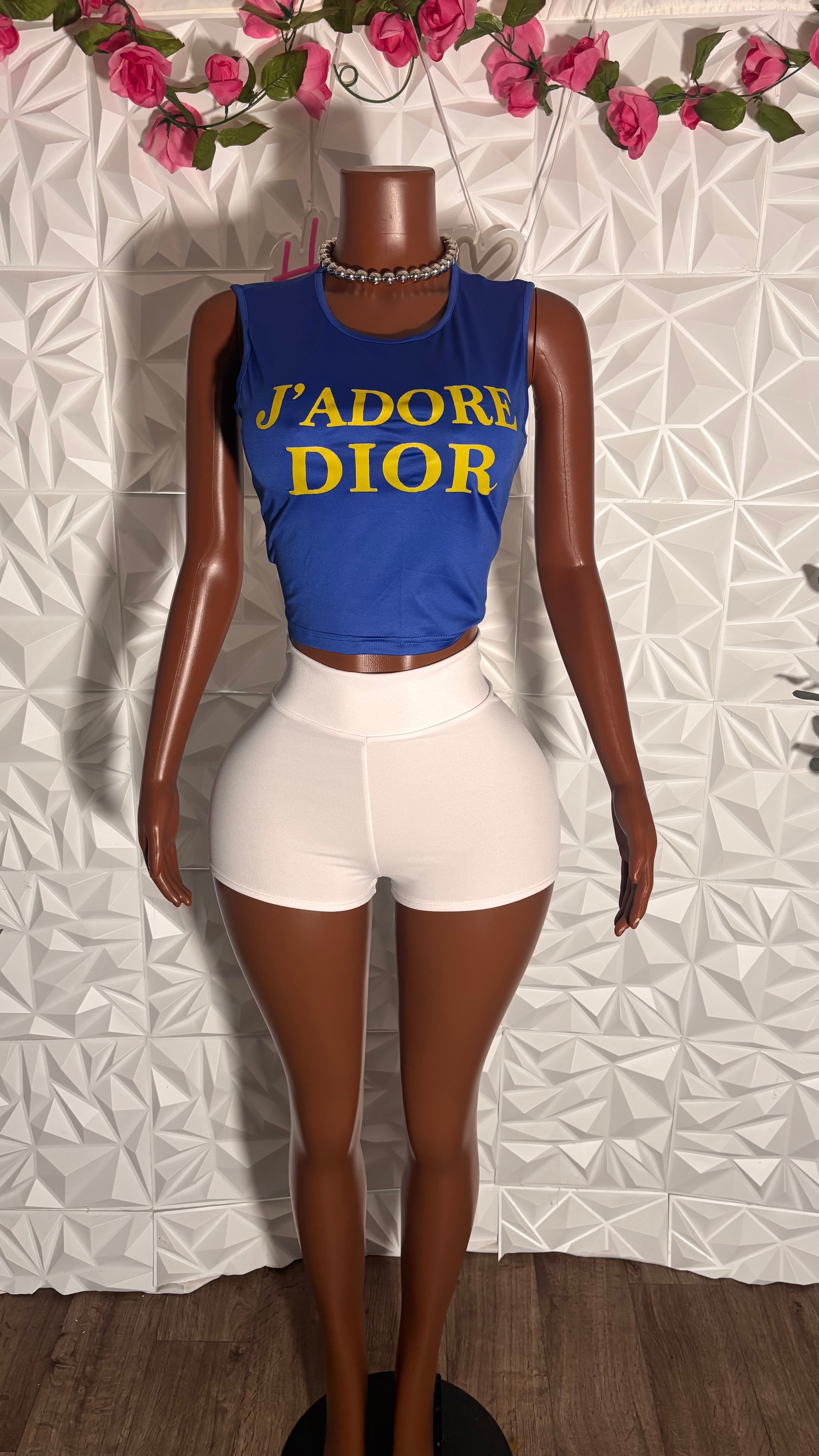 Sleeveless half shirt (Blue)