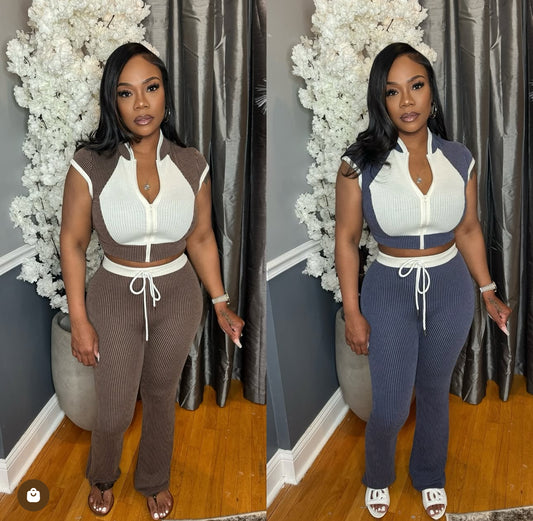 Two tone short sleeve set