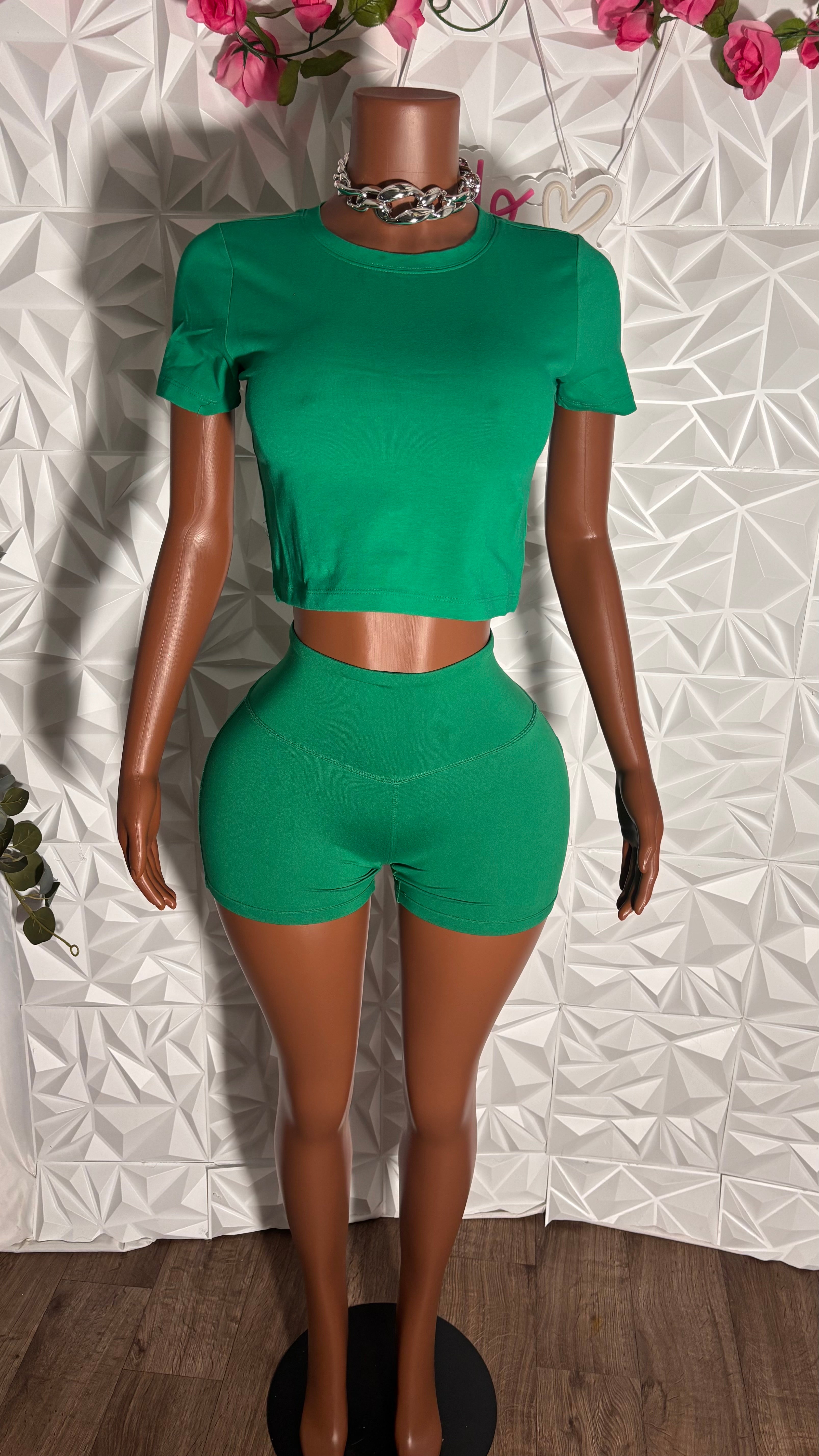Crop shorts set (green)