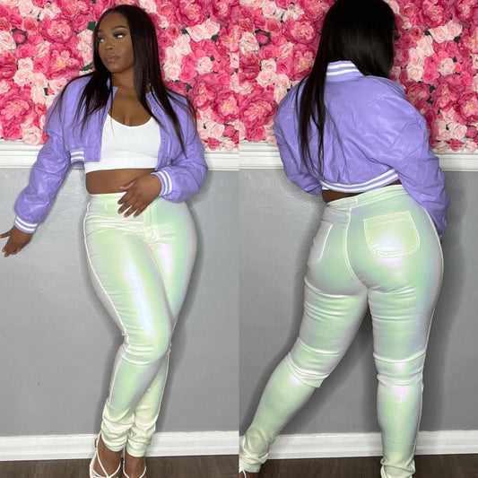 High waist metallic pants